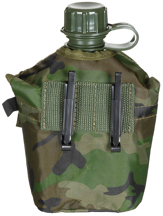 US Plastikfeldflasche, 1 l,Hülle, woodland