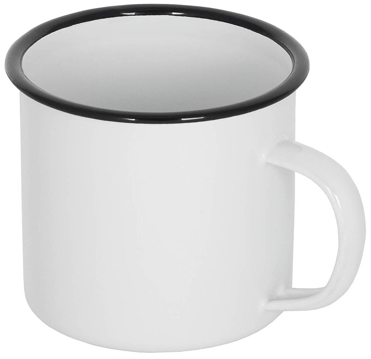 Emaille-Tasse, weiß-schwarz,ca. 350 ml