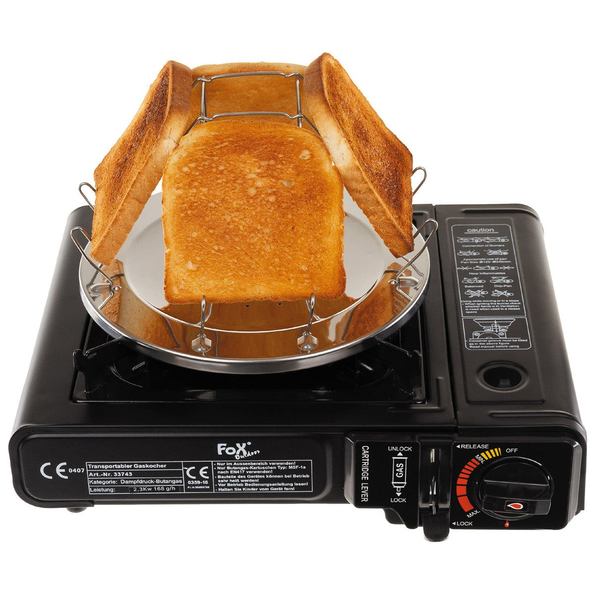 Campingtoaster, klappbar, für 4 Scheiben, mit Zange