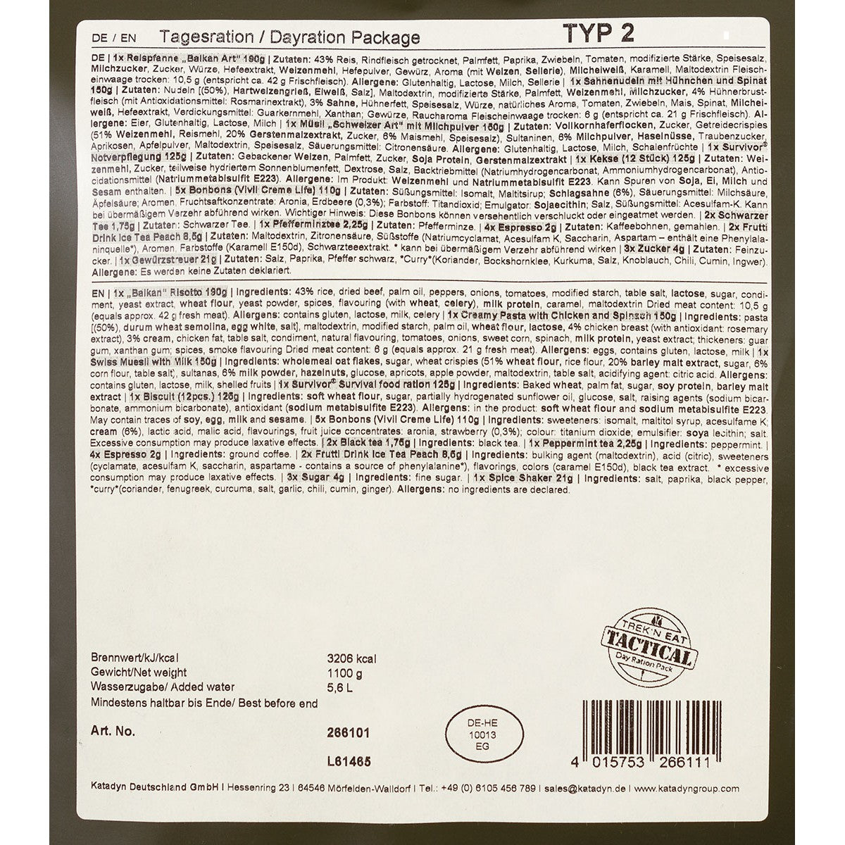 Trek 'n Eat, Tagesration,Typ II, 7% Mwst.
