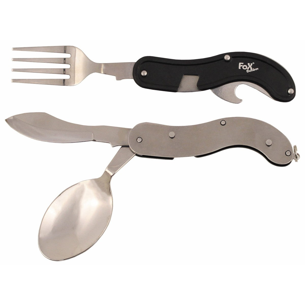 Taschenmesserbesteck, 4 in 1,schwarz, teilbar