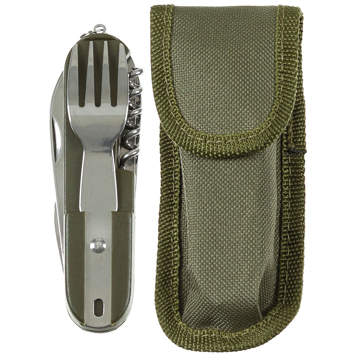 Taschenmesser, oliv,Gabel und Löffel
