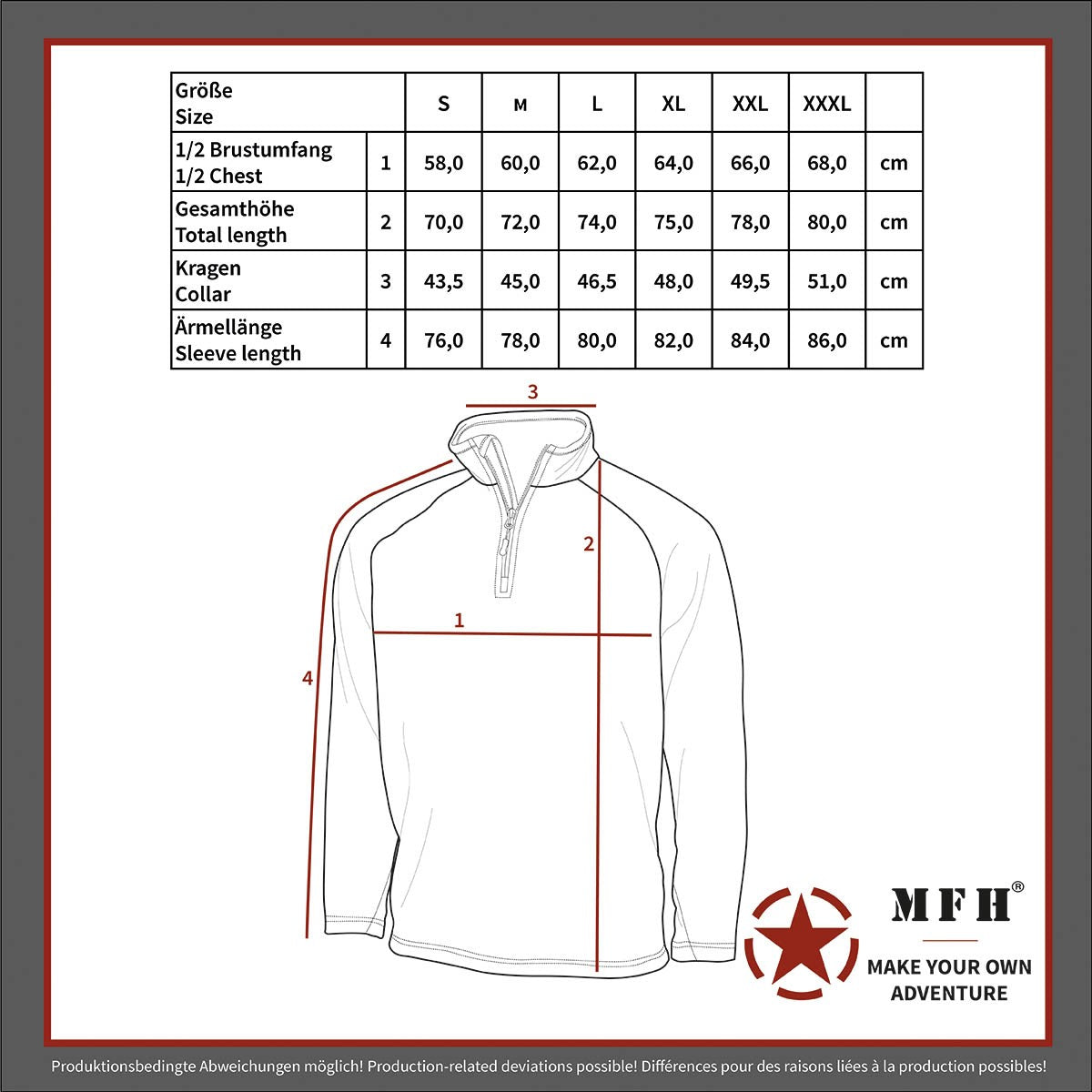 Shirt, "Troyer", Microfleece,langarm, M95 CZ tarn, 200 g/m²