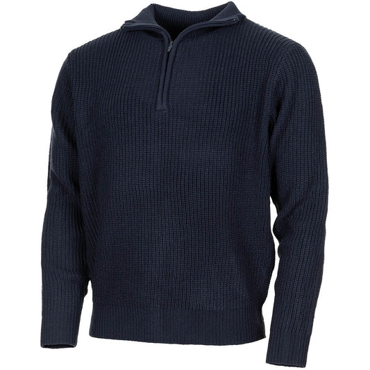 Pullover, "Troyer",blau, mit Reißverschluss