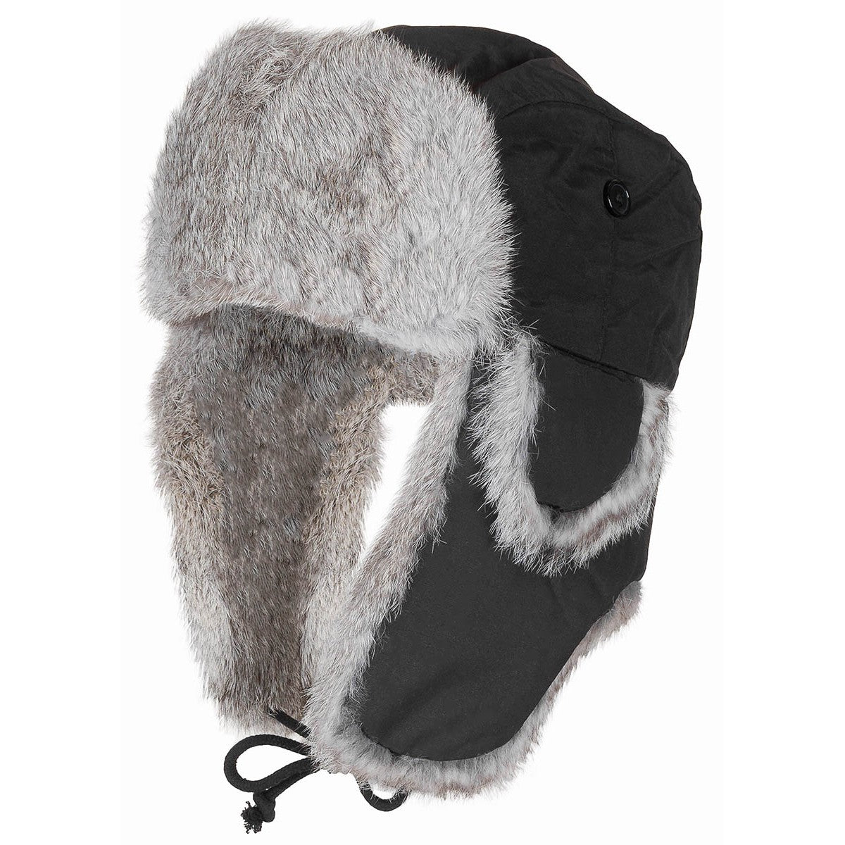Fellmütze, schwarz, mit grauemEchtfell, Steppfütterung