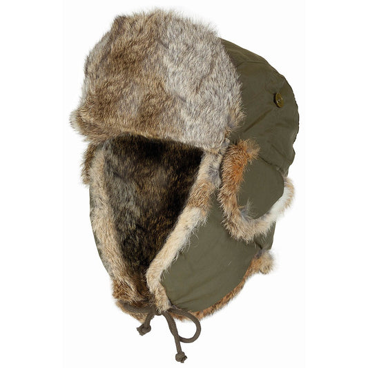 Fellmütze, oliv, mit braunemEchtfell, Steppfütterung