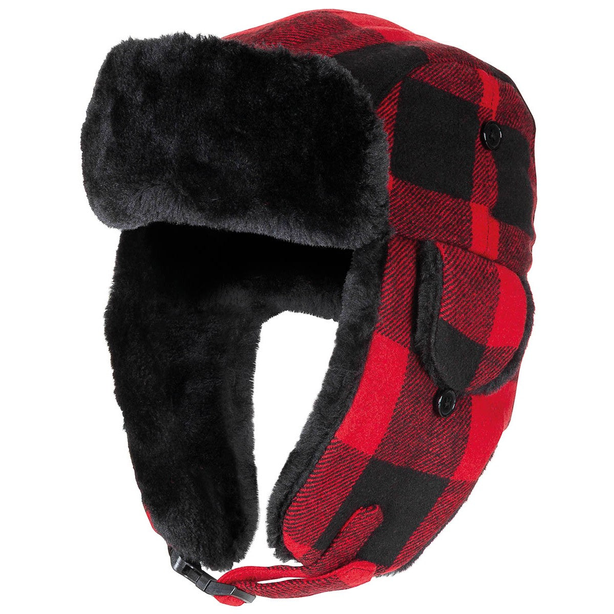 Holzfällermütze mit Fell,rot-schwarz
