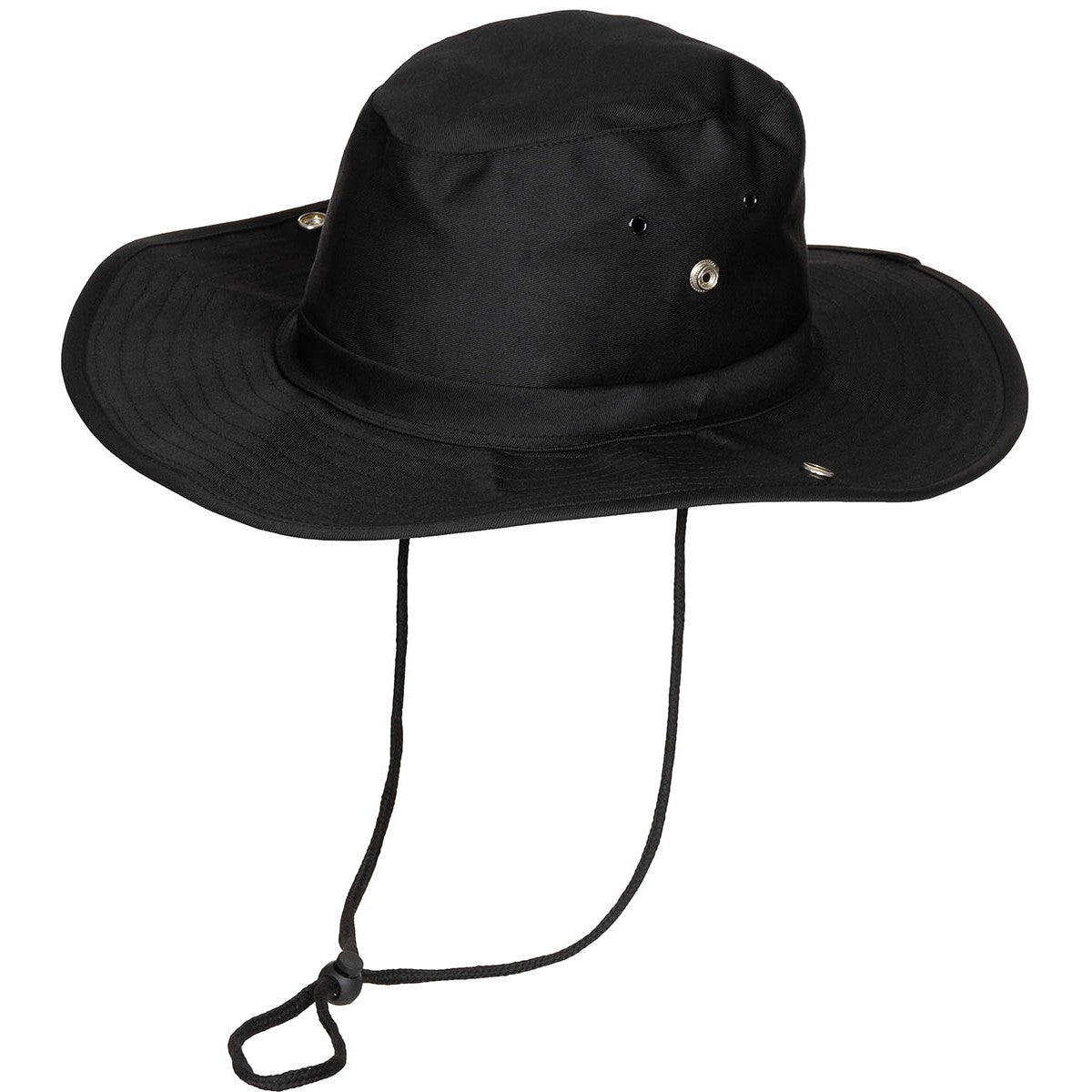 Buschhut, schwarz,mit Kinnband, zum Hochstellen