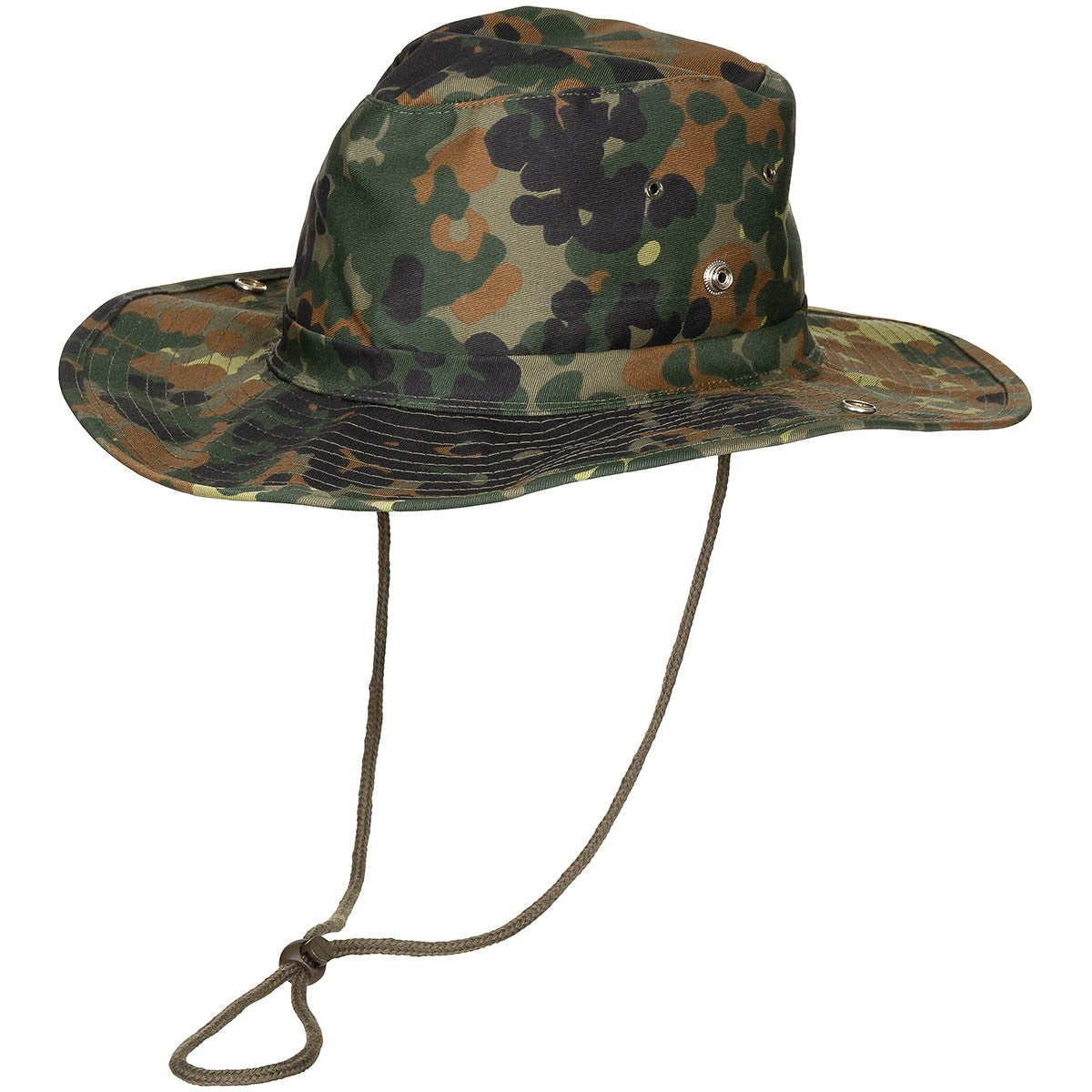 Buschhut, flecktarn,mit Kinnband, zum Hochstellen