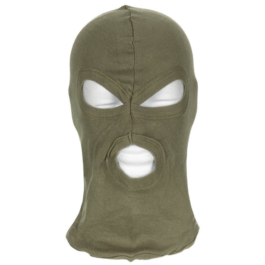 Balaclava, 3-Loch, dünn,oliv, 100 % Baumwolle
