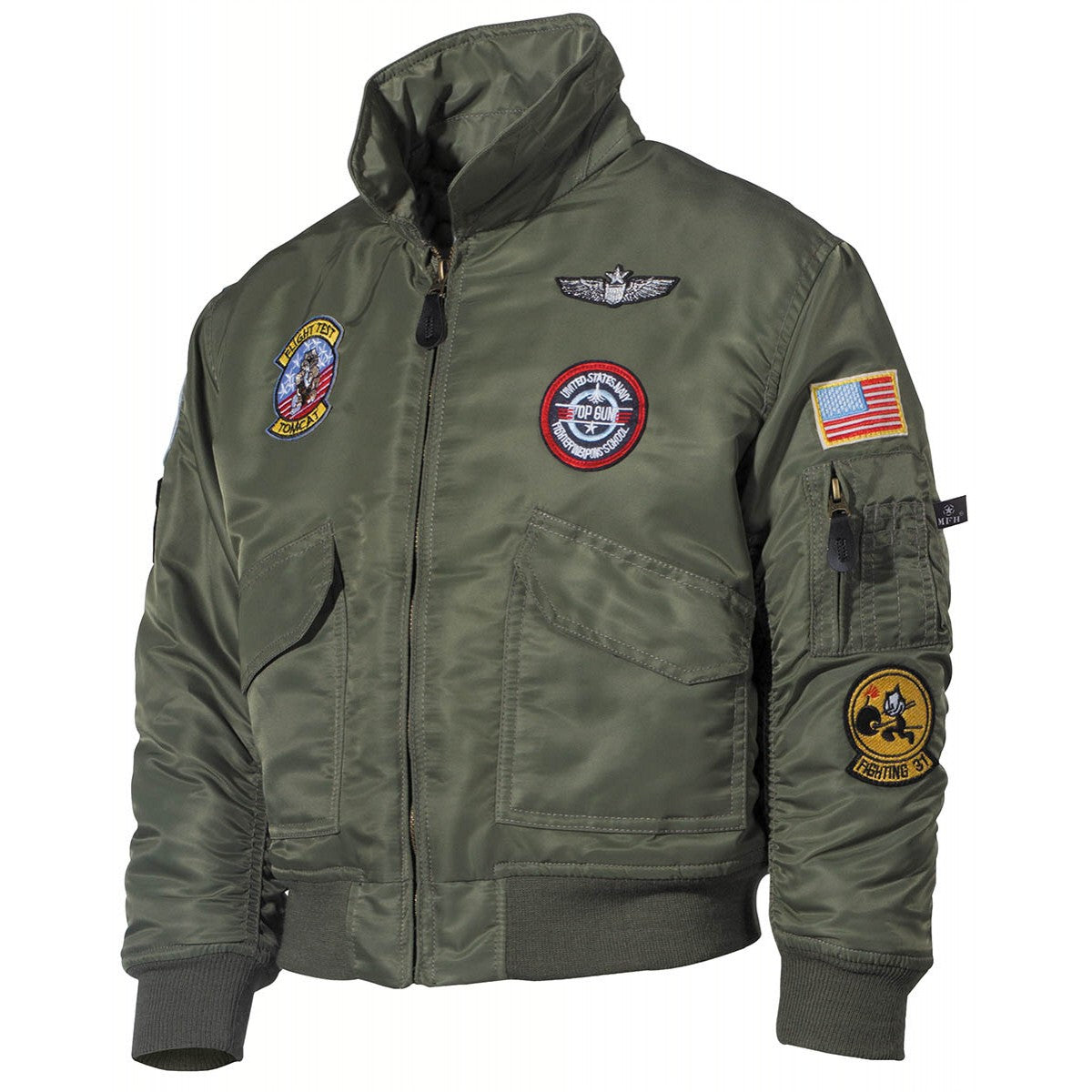 US Kinder-Pilotenjacke, CWU,oliv, mit Fliegerabzeichen
