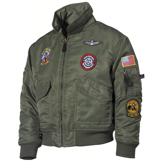 US Kinder-Pilotenjacke, CWU,oliv, mit Fliegerabzeichen