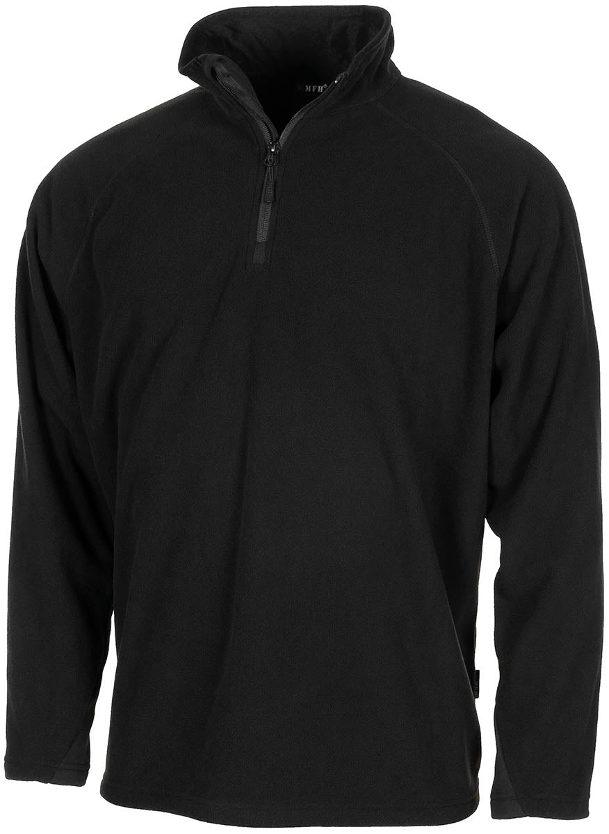 Shirt, "Troyer", Microfleece,langarm, schwarz, 200 g/m²