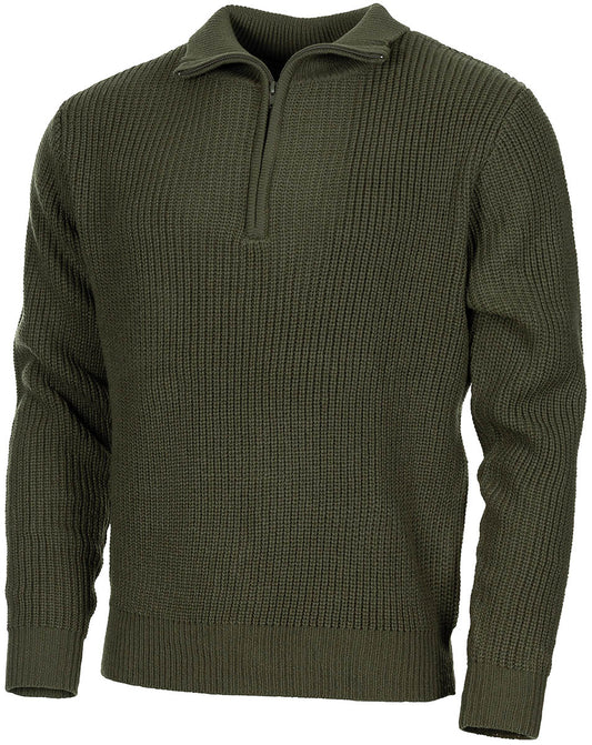 Pullover, "Troyer",oliv, mit Reißverschluss