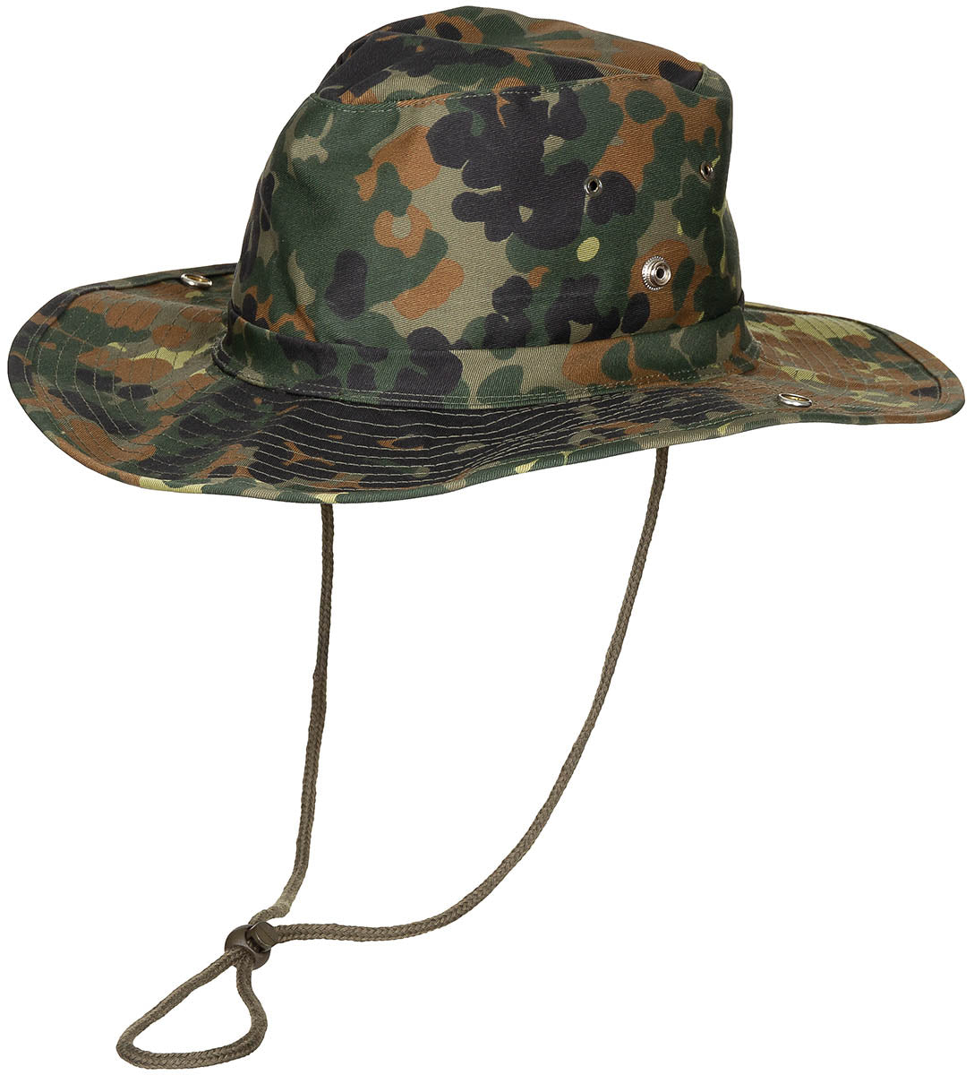 Buschhut, flecktarn,mit Kinnband, zum Hochstellen