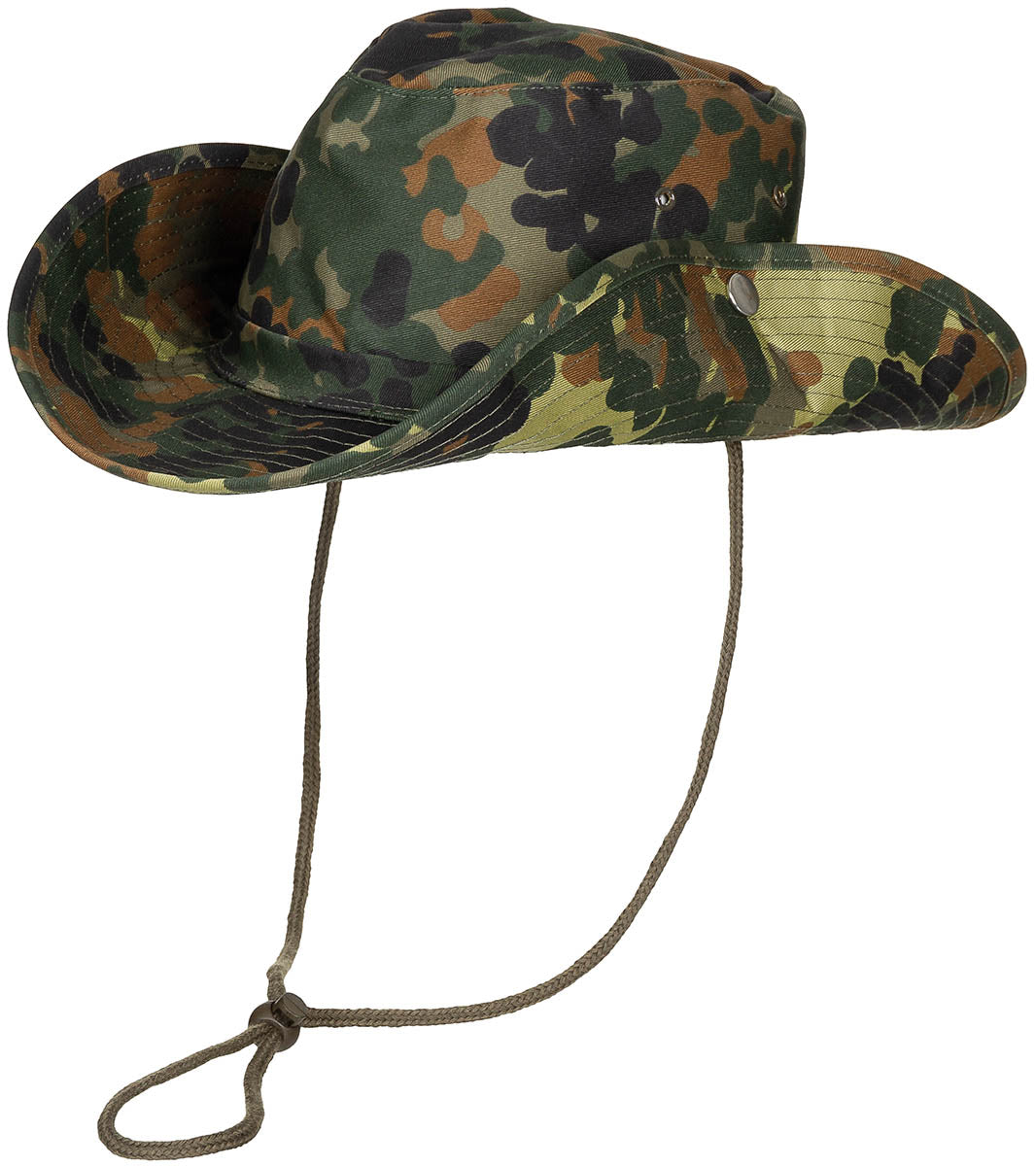 Buschhut, flecktarn,mit Kinnband, zum Hochstellen