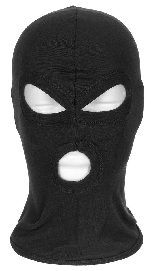 Balaclava, 3-Loch, dünn,schwarz, 100 % Baumwolle