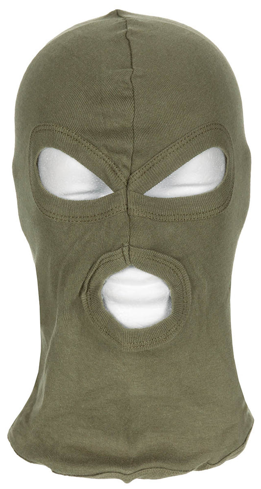 Balaclava, 3-Loch, dünn,oliv, 100 % Baumwolle