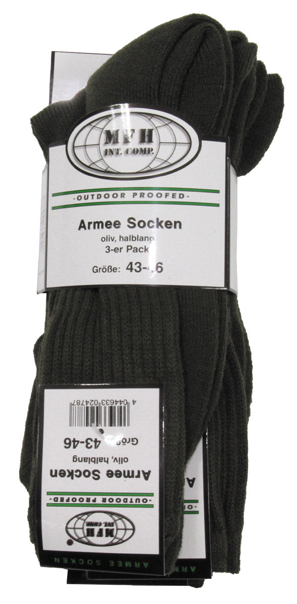 Army Socken, oliv, halblang,3er Pack
