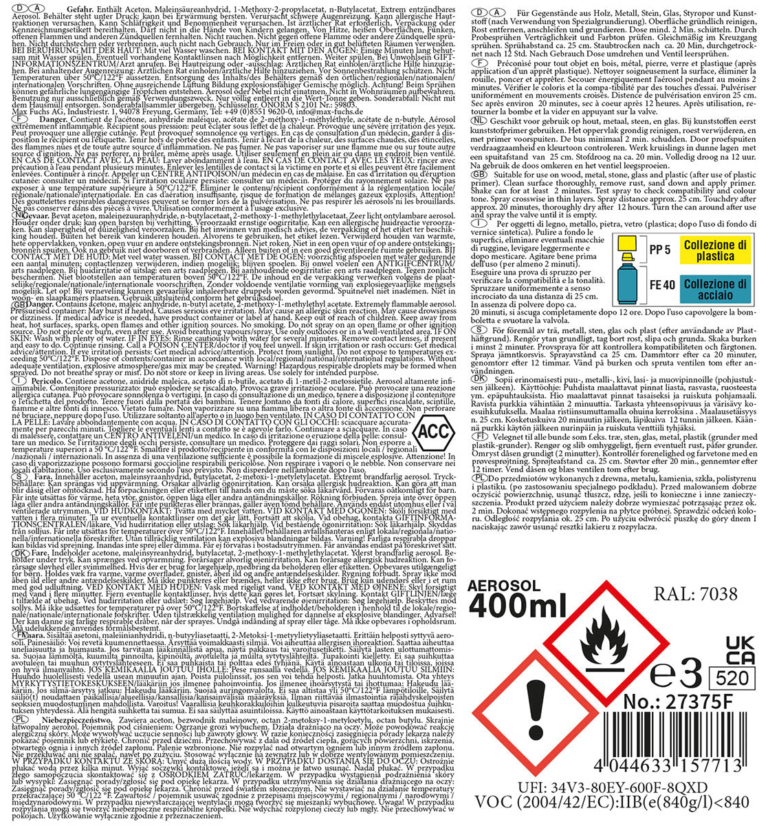 Army Farbspray,GRAU, matt, 400 ml