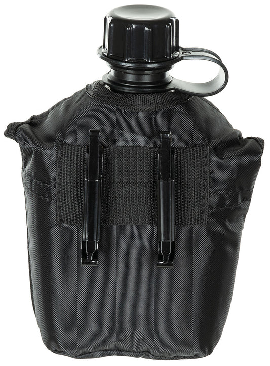 US Plastikfeldflasche, 1 l,Hülle, schwarz