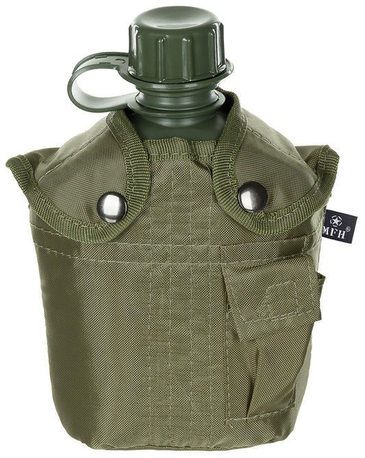 US Plastikfeldflasche, 1 l,Hülle, oliv