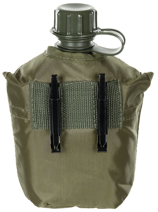 US Plastikfeldflasche, 1 l,Hülle, oliv