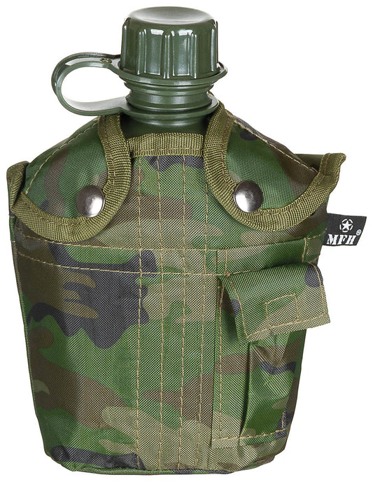US Plastikfeldflasche, 1 l,Hülle, woodland