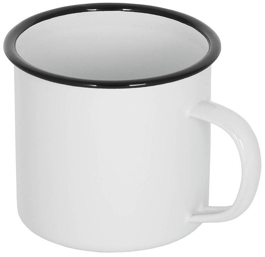 Emaille-Tasse, weiß-schwarz,ca. 350 ml