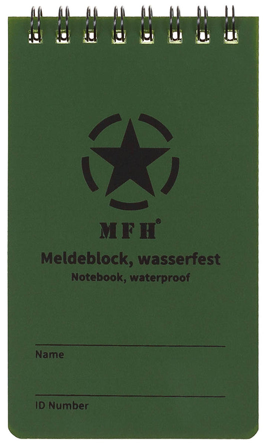 Meldeblock, wasserfest, klein,Spiralbindung, 7,5 x 13 cm