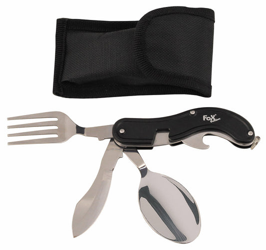 Taschenmesserbesteck, 4 in 1,schwarz, teilbar