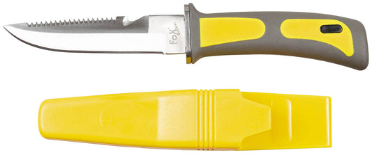 Tauchermesser, gelb-schwarz,Gummigriff, Scheide
