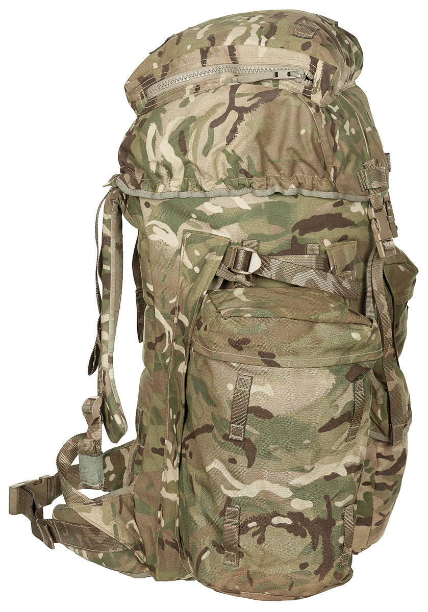 Brit. Rucksack, "INF Long",Seitentaschen, MTP, IRR, gebr.