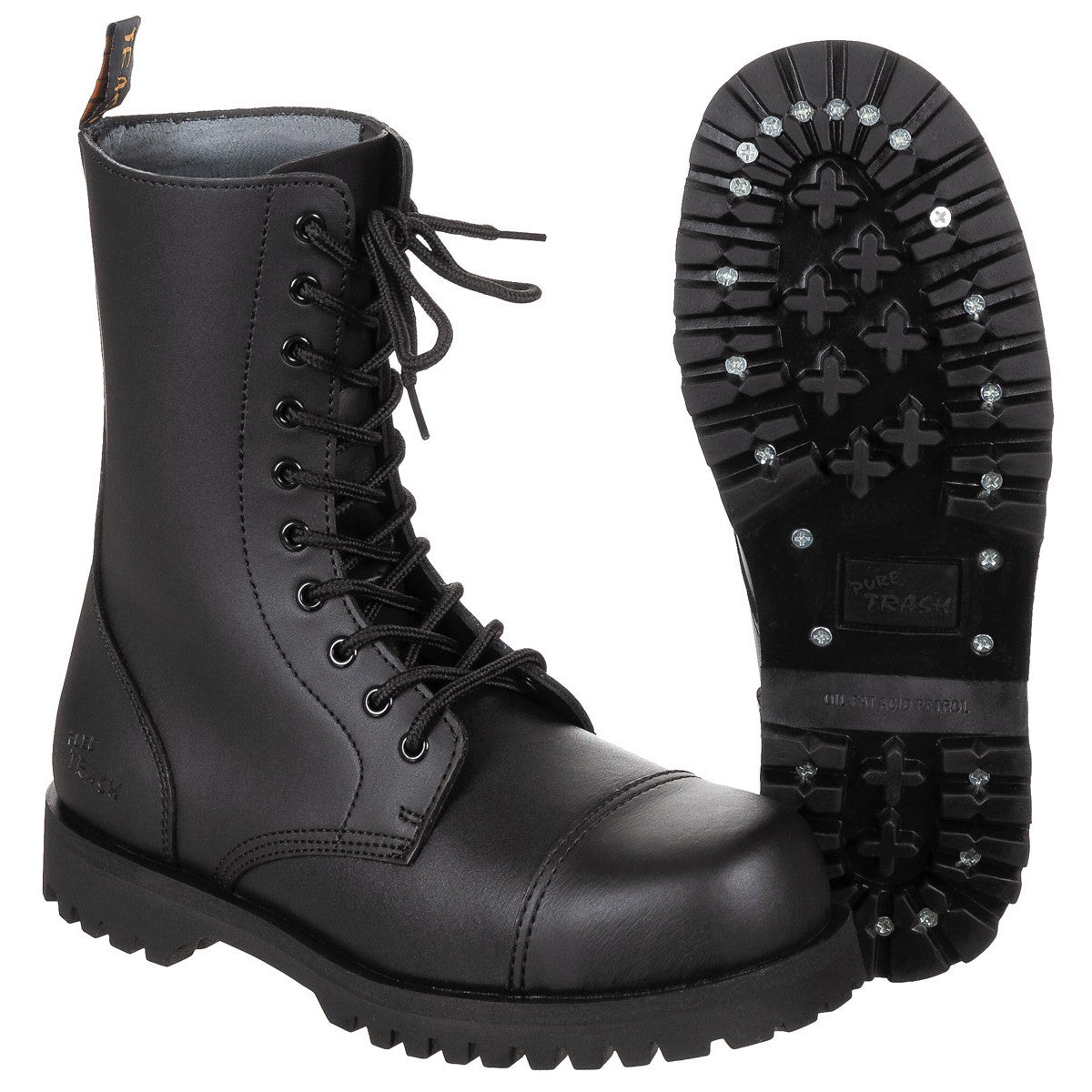 Stiefel, 10-Loch,"Pure Trash",schwarz, Stahlkappe, Schrauben