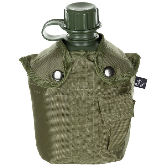 US Plastikfeldflasche, 1 l,Hülle, oliv