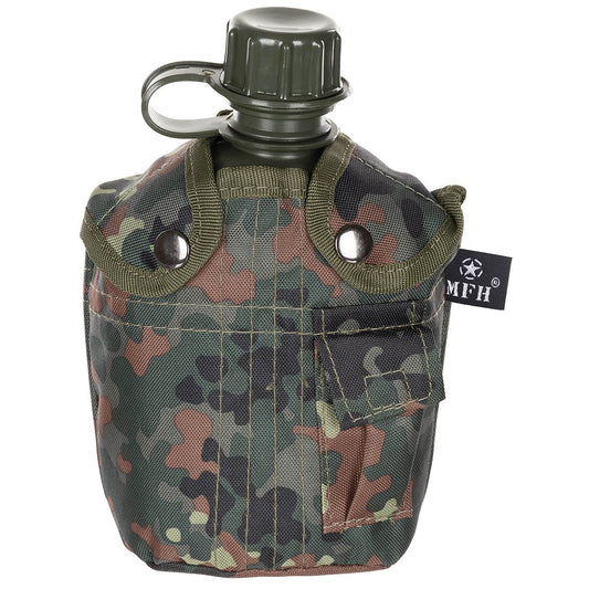 US Plastikfeldflasche, 1 l,Hülle, flecktarn
