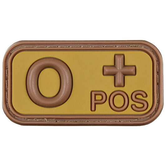 Klettabzeichen, braun-khaki,Blutgruppe "O POS", 3D