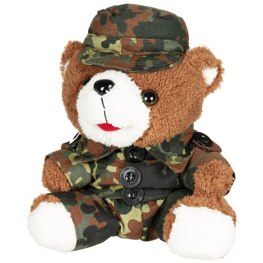 Teddybär, mit Anzug und Mütze,flecktarn, ca. 28 cm