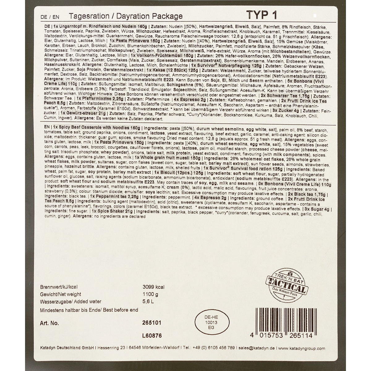 Trek 'n Eat, Tagesration,Typ I, 7% Mwst.