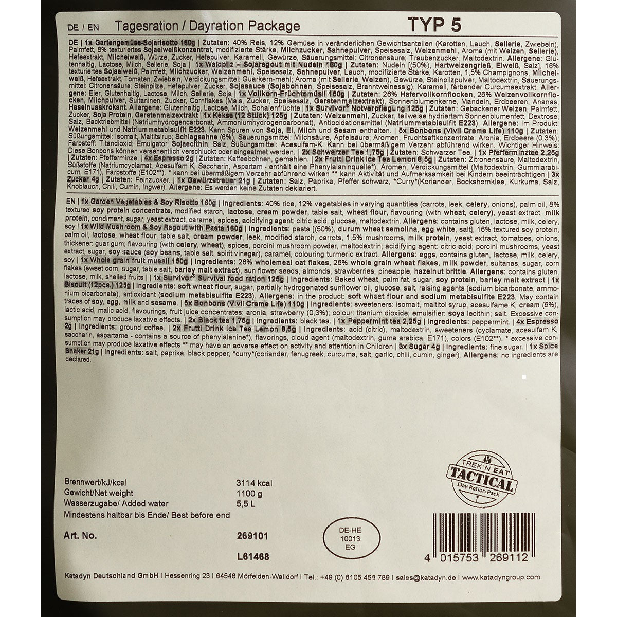 Trek 'n Eat, Tagesration,Typ V, 7% Mwst.