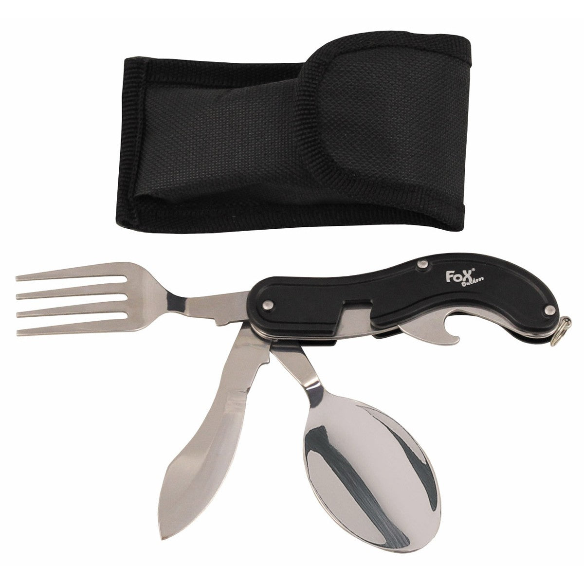 Taschenmesserbesteck, 4 in 1,schwarz, teilbar
