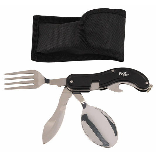 Taschenmesserbesteck, 4 in 1,schwarz, teilbar