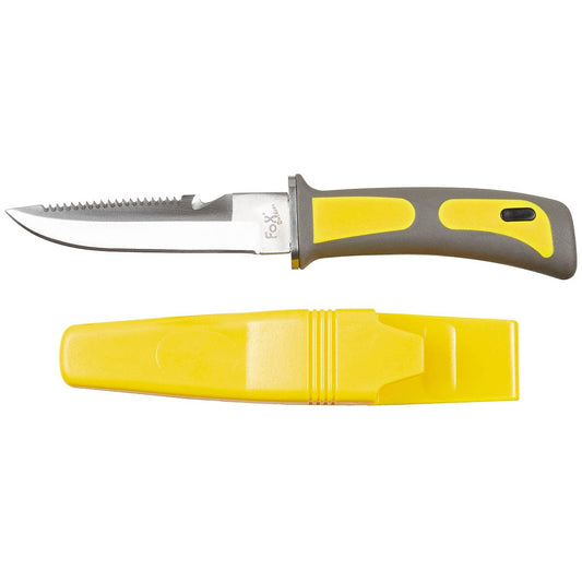 Tauchermesser, gelb-schwarz,Gummigriff, Scheide