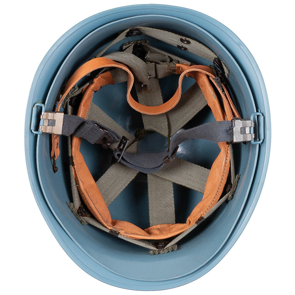 Belg. Helm "M51", hellblau,m. Kunststoff-Innenhelm, gebr.