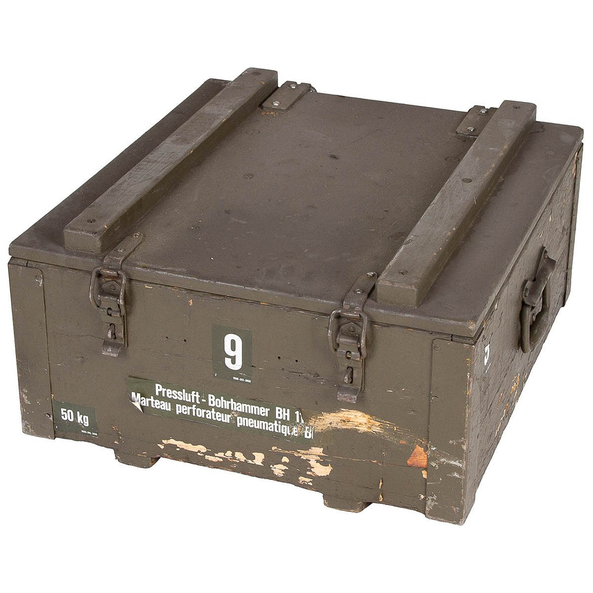 Schweiz. Pressluft-Bohrhammer,Holzkiste, mit Zubehör, gebr.